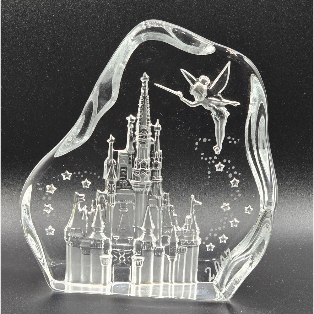 Disney Arribas Glass Paperweight Tinkerbell Tinker Bell Castle‎ HTF